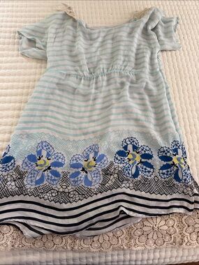 Vintage!! Central Park West Mint and White Striped Silk  short dress